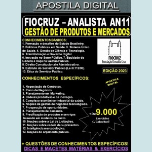 Apostila FIOCRUZ - Analista AN11 - GESTÃO de PRODUTOS e MERCADOS - Teoria + 9.000 Exercícios - Concurso 2023