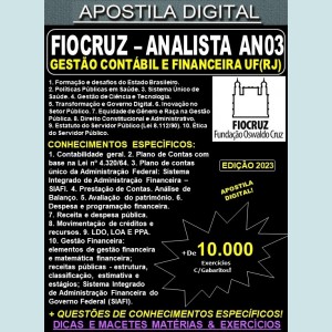 Apostila FIOCRUZ - Analista ANO3 - GESTÃO CONTÁBIL e FINANCEIRA - Teoria + 10.000 Exercícios - Concurso 2023
