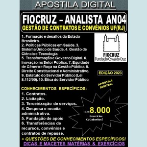 Apostila FIOCRUZ - Analista ANO4 - GESTÃO de CONTRATOS e CONVÊNIOS - Teoria + 8.000 Exercícios - Concurso 2023