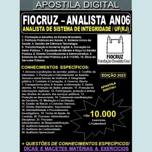 Apostila FIOCRUZ - Analista ANO6 - ANALISTA de SISTEMA de INTEGRIDADE - Teoria + 10.000 Exercícios - Concurso 2023