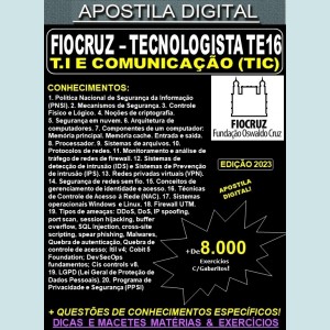 Apostila FIOCRUZ - Tecnologista TE16 - TECNOLOGIA DA INFORMAÇÃO e COMUNICAÇÃO (TIC) - Teoria + 8.000 Exercícios - Concurso 2023