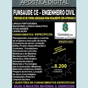 Apostila FUNSAUDE CE - ENGENHEIRO CIVIL - Teoria + 8.200 Exercícios - Concurso 2021