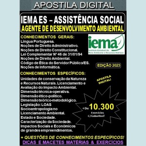 Apostila IEMA ES - Agente de Desenvolvimento Ambiental - ASSISTÊNCIA SOCIAL - Teoria + 10.300 Exercícios - Concurso 2023