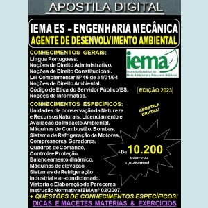 Apostila IEMA ES - Agente de Desenvolvimento Ambiental - ENGENHARIA MECÂNICA - Teoria + 10.200 Exercícios - Concurso 2023