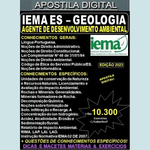 Apostila IEMA ES - Agente de Desenvolvimento Ambiental - GEOLOGIA - Teoria + 10.300 Exercícios - Concurso 2023
