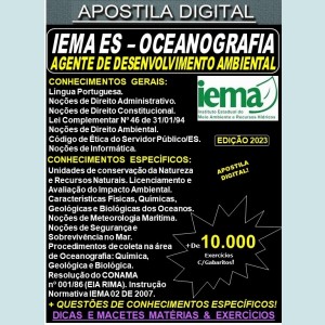 Apostila IEMA ES - Agente de Desenvolvimento Ambiental - OCEANOGRAFIA - Teoria + 10.000 Exercícios - Concurso 2023