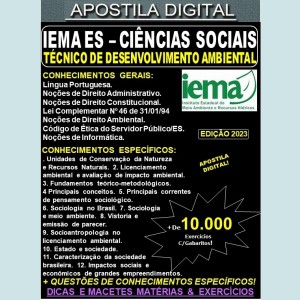 Apostila IEMA ES - Agente de Desenvolvimento Ambiental - CIÊNCIAS SOCIAIS - Teoria + 10.000 Exercícios - Concurso 2023