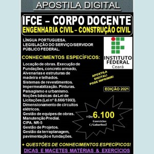 Apostila IFCE - CORPO DOCENTE - ENGENHARIA CIVIL - CONSTRUÇÃO CIVIL - Teoria + 6.100 Exercícios - Concurso 2021