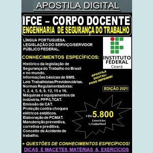 Apostila IFCE - CORPO DOCENTE - ENGENHARIA de SEGURANÇA do TRABALHO - Teoria + 5.800 Exercícios - Concurso 2021