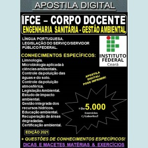 Apostila IFCE - CORPO DOCENTE - ENGENHARIA SANITÁRIA - GESTÃO AMBIENTAL - Teoria + 5.000 Exercícios - Concurso 2021