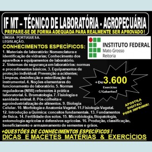 Apostila IF MT - TÉCNICO de LABORATÓRIA - AGROPECUÁRIA - Teoria + 3.600 Exercícios - Concurso 2019