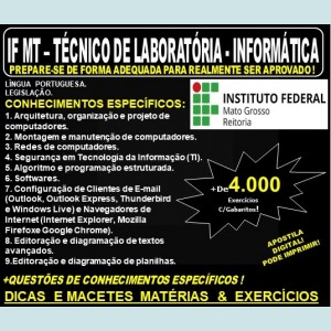 Apostila IF MT - TÉCNICO de LABORATÓRIA - INFORMÁTICA - Teoria + 4.000 Exercícios - Concurso 2019