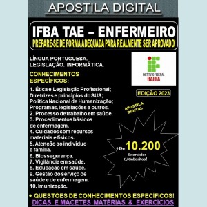 Apostila IFBA TAE - ENFERMEIRO - Teoria + 10.200 Exercícios - Concurso 2023