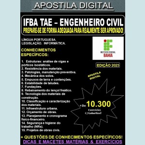 Apostila IFBA TAE - ENGENHEIRO CIVIL - Teoria + 10.300 Exercícios - Concurso 2023
