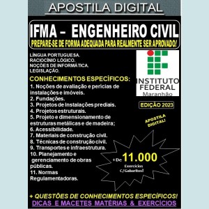Apostila IFMA 2023  - ENGENHEIRO CIVIL - Teoria +11.000 Exercícios - Concurso 2023
