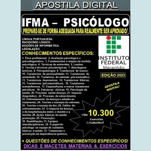Apostila IFMA 2023  - PSICÓLOGO - Teoria +10.300 Exercícios - Concurso 2023