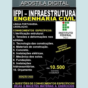 Apostila IFPI - Infraestrutura - ENGENHARIA CIVIL - Teoria + 10.500 Exercícios - Concurso 2022
