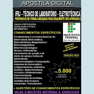 Apostila IFRJ - TÉCNICO de LABORATÓRIO / Área: ELETROTÉCNICA - Teoria + 5.000 Exercícios - Concurso 2021