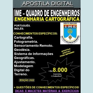 APOSTILA IME - QUADRO de ENGENHEIROS - ENGENHARIA CARTOGRÁFICA - Teoria + 8.000 Exercícios - Concurso 2023