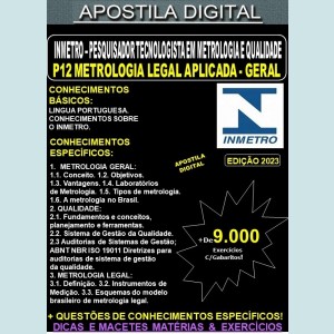 Apostila INMETRO PESQUISADOR - P 12 METROLOGIA LEGAL APLICADA - GERAL - Teoria + 9.000 Exercícios - Concurso 2023