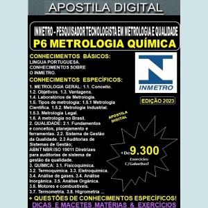 Apostila INMETRO - PESQUISADOR - Tecnologista em Metrologia e Qualidade: P6 - METROLOGIA QUÍMICA - Teoria + 9.300 Exercícios - Concurso 2023