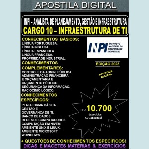 Apostila INPI Cargo 10 - Analista de Planejamento - INFRAESTRUTURA de TI - Teoria + 10.700 Exercícios - Concurso 2023