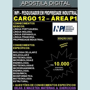 Apostila INPI Cargo 12 - ÁREA P1 - Pesquisador em Propriedade Industrial - Teoria + 10.000 Exercícios - Concurso 2023