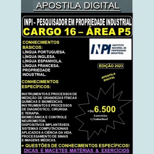 Apostila INPI Cargo 16 - ÁREA P5 - Pesquisador em Propriedade Industrial - Teoria + 6.500 Exercícios - Concurso 2023