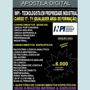Apostila INPI Cargo 17 - ÁREA T1 - Tecnologista em Propriedade Industrial - Teoria + 6.000 Exercícios - Concurso 2023
