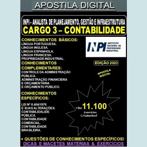 Apostila INPI Cargo 3 - Analista de Planejamento - CONTABILIDADE - Teoria + 11.100 Exercícios - Concurso 2023