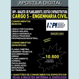 Apostila INPI Cargo 5 - Analista de Planejamento - ENGENHARIA CIVIL - Teoria + 10.800 Exercícios - Concurso 2023