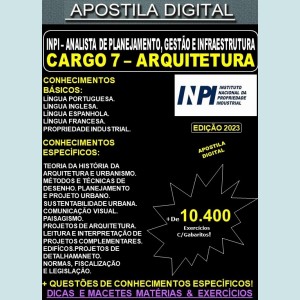 Apostila INPI Cargo 7 - Analista de Planejamento - ARQUITETURA - Teoria + 10.400 Exercícios - Concurso 2023