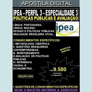 Apostila IPEA Perfil III - Especialidade 3 - POLÍTICAS PÚBLICAS e AVALIAÇÃO - Teoria + 9.500 Exercícios - Concurso 2023