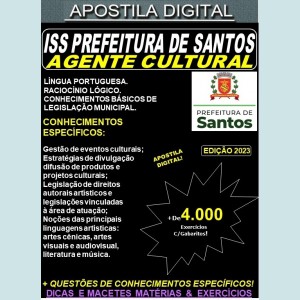 Apostila ISS Prefeitura de Santos  - AGENTE CULTURAL -  Teoria +4.000 Exercícios - Concurso 2023