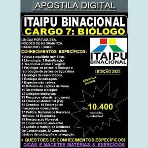 Apostila ITAIPU - Cargo 7 - BIÓLOGO - Teoria + 10.400 Exercícios - Concurso 2023