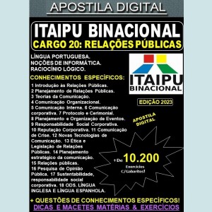 Apostila ITAIPU - Cargo 20 - RELAÇÕES PÚBLICAS - Teoria + 10.200 Exercícios - Concurso 2023