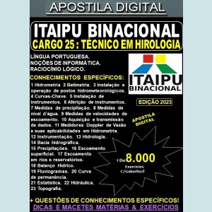 Apostila ITAIPU - Cargo 25 - TÉCNICO em HIDROLOGIA - Teoria + 8.000 Exercícios - Concurso 2023