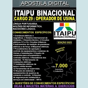 Apostila ITAIPU - Cargo 29 - OPERADOR de USINA - Teoria + 7.000 Exercícios - Concurso 2023