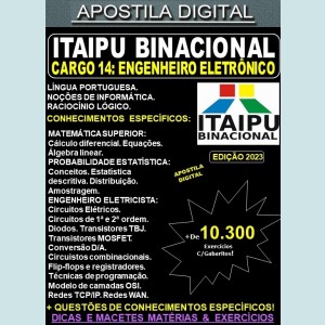Apostila ITAIPU - Cargo 14 - ENGENHEIRO ELETRÔNICO - Teoria + 10.300 Exercícios - Concurso 2023
