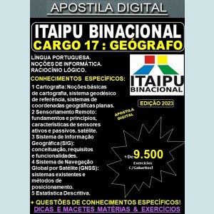 Apostila ITAIPU - Cargo 17 - GEÓGRAFO - Teoria + 9.500 Exercícios - Concurso 2023