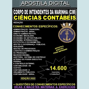 Apostila Quadro Complementar de Oficiais da Marinha - CORPO de INTENDENTES da MARINHA (CIM) - CIÊNCIAS CONTÁBEIS - Teoria + 14.600 Exercícios - CONCURSO 2022-23