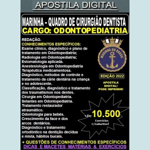 Apostila Corpo de saúde da Marinha - Quadro de CIRURGIÃO DENTISTA - ODONTOPEDIATRIA - Teoria + 10.500 Exercícios - CONCURSO 2022-23