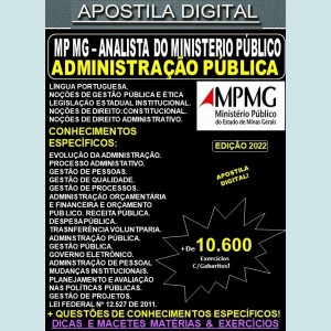 Apostila MP MG - ANALISTA do MINISTÉRIO PÚBLICO - ADMINISTRAÇÃO PÚBLICA - Teoria + 10.600 Exercícios - Concurso 2022