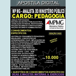 Apostila MP MG - ANALISTA do MINISTÉRIO PÚBLICO - PEDAGOGIA - Teoria + 10.000 Exercícios - Concurso 2022