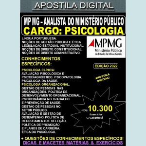 Apostila MP MG - ANALISTA do MINISTÉRIO PÚBLICO - PSICOLOGIA - Teoria + 10.300 Exercícios - Concurso 2022