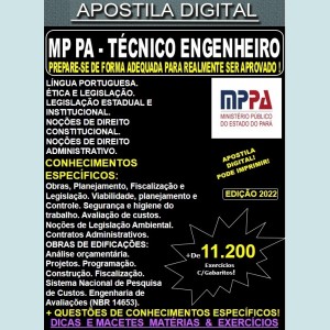 Apostila MP PA - TÉCNICO ENGENHEIRO - Teoria + 11.200 Exercícios - Concurso 2022
