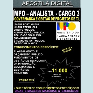 Apostila MPO - APO - CARGO 3 - GOVERNANÇA e GESTÃO de PROJETOS de TI - Teoria + 11.000 Exercícios - Concurso 2024