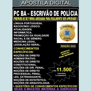 Apostila PC BA - ESCRIVÃO de POLÍCIA - Teoria + 11.500 exercícios - Concurso 2022