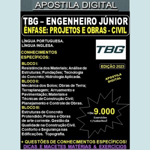 Apostila TBG - Engenheiro Jr. - PROJETOS e OBRAS CIVIL - Teoria + 9.000 Exercícios - Concurso 2023