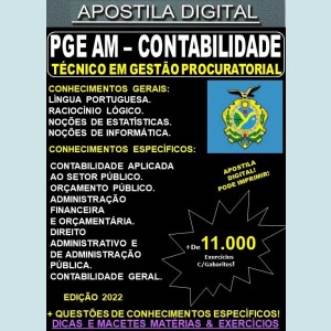 Apostila PGE AM - CONTABILIDADE  - Teoria + 11.000 Exercícios - Concurso 2022